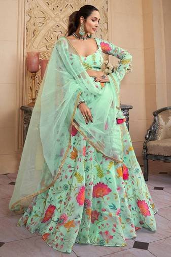 pista print and dori organza event wear lehenga choli with dupatta wedding lehenga