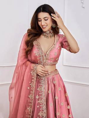 Alluring Pink Sequins Dori Embroidered Art Silk Designer Lehenga Choli With Dupatta Wedding Lehenga 2