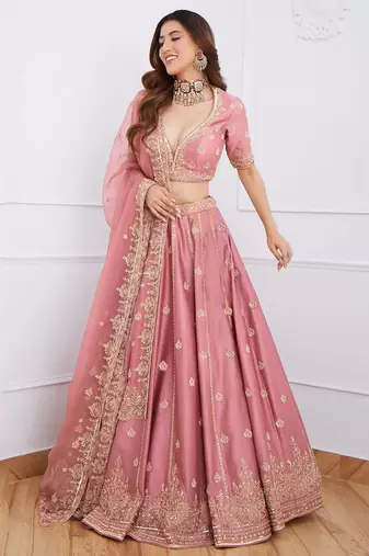 Alluring Pink Sequins Dori Embroidered Art Silk Designer Lehenga Choli With Dupatta Wedding Lehenga