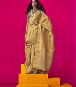 Mustard weaving tissue silk blend traditional saree