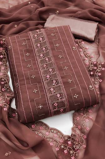 Women's levender unstitched thread sequence embroidery georgette dress material (cp9027ldr)