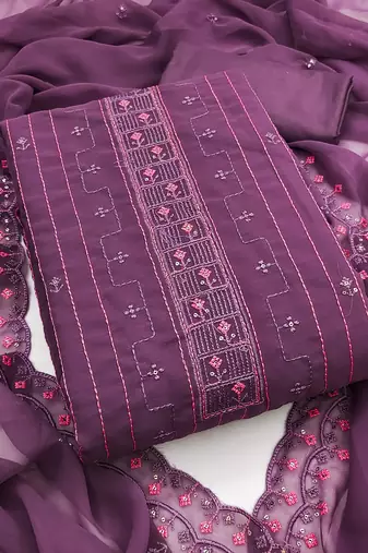 Women's voilet unstitched thread sequence embroidery georgette dress material 