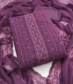 Women's voilet unstitched thread sequence embroidery georgette dress material 