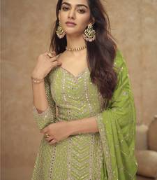 Light green real chinon embroidered Palazzo suit