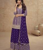 Purple real chinon embroidered Palazzo suit