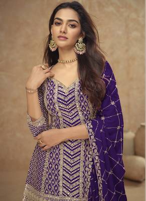 Purple real chinon embroidered Palazzo suit 2