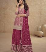 Pink real chinon embroidered Palazzo suit