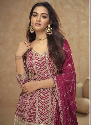 Pink real chinon embroidered Palazzo suit 2