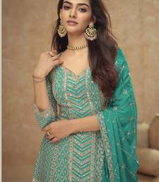Sky blue chinon embroidered Palazzo suit