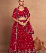 Red Sequins Embroidered Heavy Georgette Indian Wedding Lehenga Dress For Bride