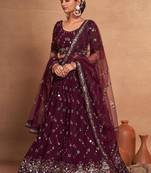 Purple Sequins Embroidered Heavy Georgette Latest Design Lehenga Dress For Women