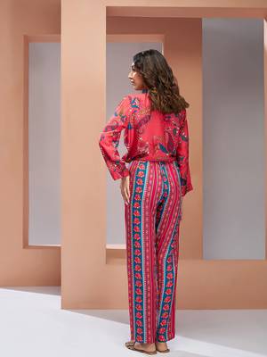 Coral pink pure muslin silk printed co-ord set 4