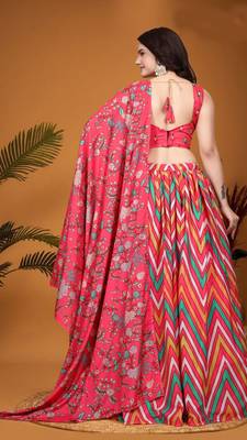 Multicolor Crepe Silk Laheriya Printed Indian Lehenga Choli Designs 4