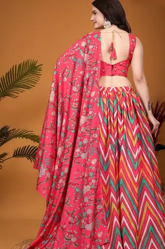 Multicolor Crepe Silk Laheriya Printed Indian Lehenga Choli Designs