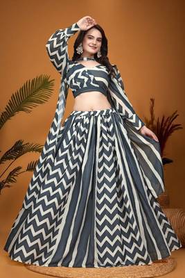  Black & White Crepe Silk Laheriya Printed Lehenga Dress 1