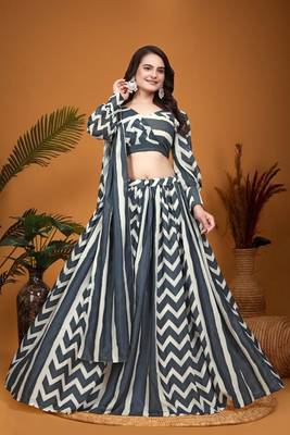  Black & White Crepe Silk Laheriya Printed Lehenga Dress 3