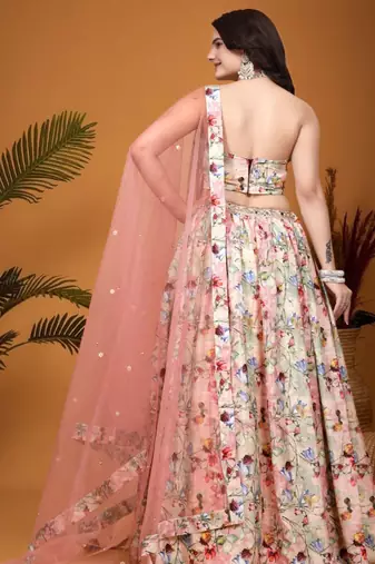 Multicolor Silk Floral Printed Lehenga Choli