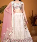 Fetching Peach Crepe Silk Digital Printed Indian Wedding Lehenga Dress
