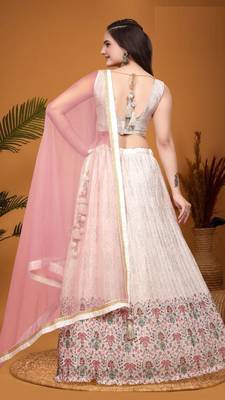 Fetching Peach Crepe Silk Digital Printed Indian Wedding Lehenga Dress 5