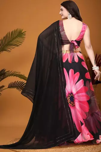 Black Crepe Silk Digital Floral Printed indian bollywood Lehenga Choli