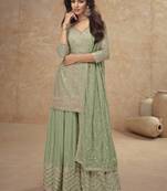 Pista green real chinon embroidered Palazzo suit