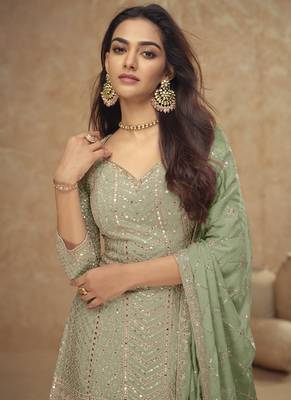 Pista green real chinon embroidered Palazzo suit 2