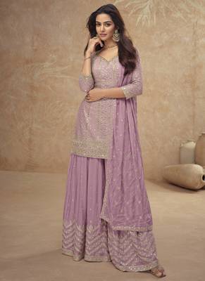 Onion pink chinon embroidered Palazzo suit 1