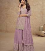 Onion pink chinon embroidered Palazzo suit