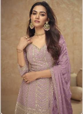 Onion pink chinon embroidered Palazzo suit 2