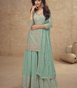 Bottel green real chinon embroidered Palazzo suit