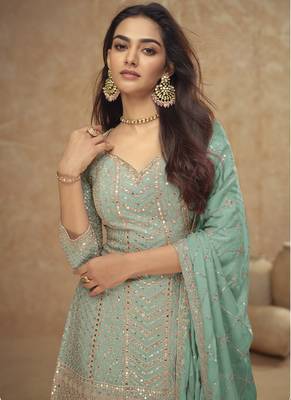 Bottel green real chinon embroidered Palazzo suit 2