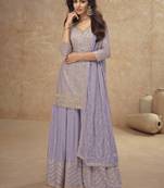 Lavender chinon embroidered Palazzo suit