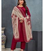 Red roman silk blend kurta pant dupatta suit set