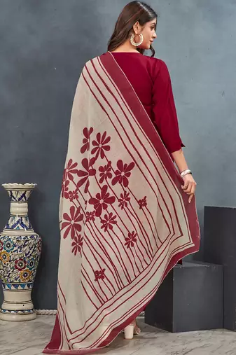 Red roman silk blend kurta pant dupatta suit set