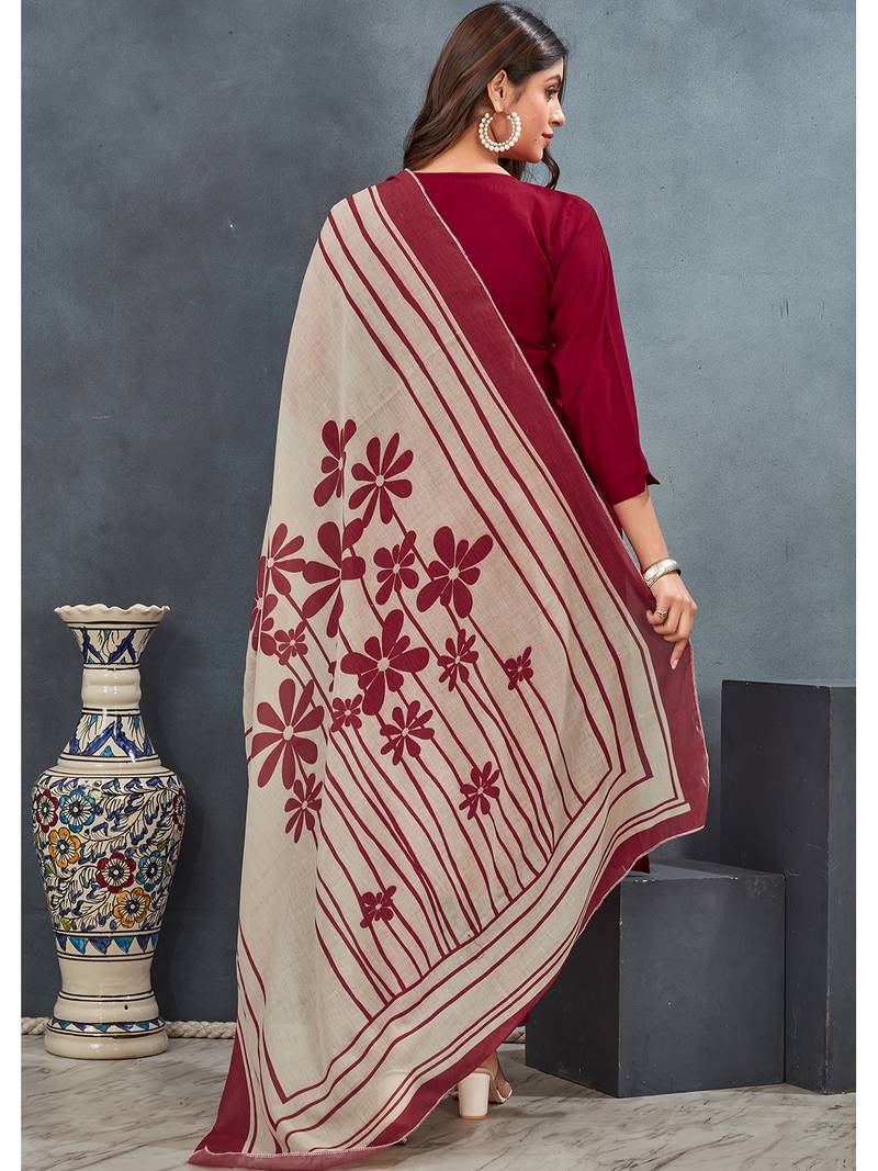 Red roman silk blend kurta pant dupatta suit set