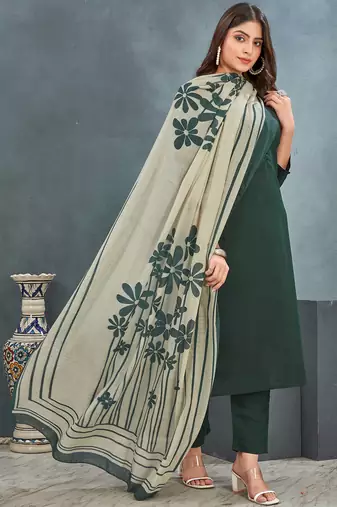 Green roman silk blend kurta pant dupatta set
