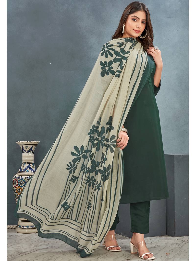 Green roman silk blend kurta pant dupatta set