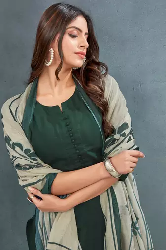 Green roman silk blend kurta pant dupatta set