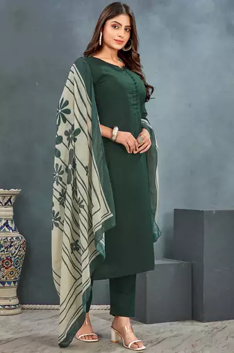 Green roman silk blend kurta pant dupatta set