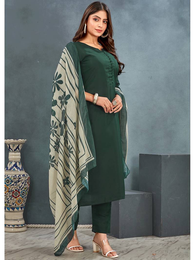 Green roman silk blend kurta pant dupatta set