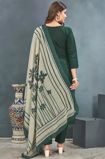 Green roman silk blend kurta pant dupatta set