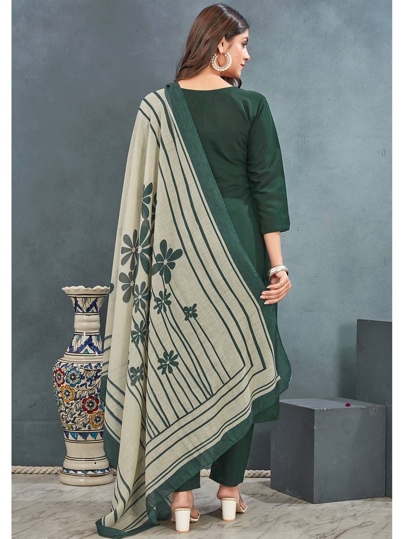 Green roman silk blend kurta pant dupatta set