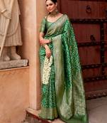 Green color silk blend saree with blouse