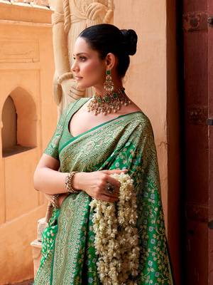 Green color silk blend saree with blouse 2