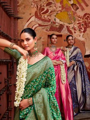 Green color silk blend saree with blouse 4