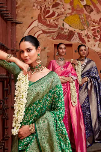 Green color silk blend saree with blouse