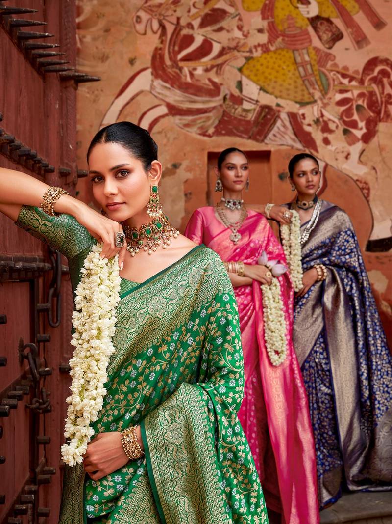 Green color silk blend saree with blouse