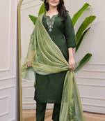 Mehndi Colour Premium Roman Silk Hand Work A Line Kurta Set