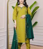 Roman Silk Fabric Kurti With Multi Sequence Work Dupatta, Pant     