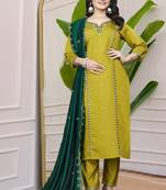 Roman Silk Fabric Kurti With Multi Sequin Work Dupatta & Pant